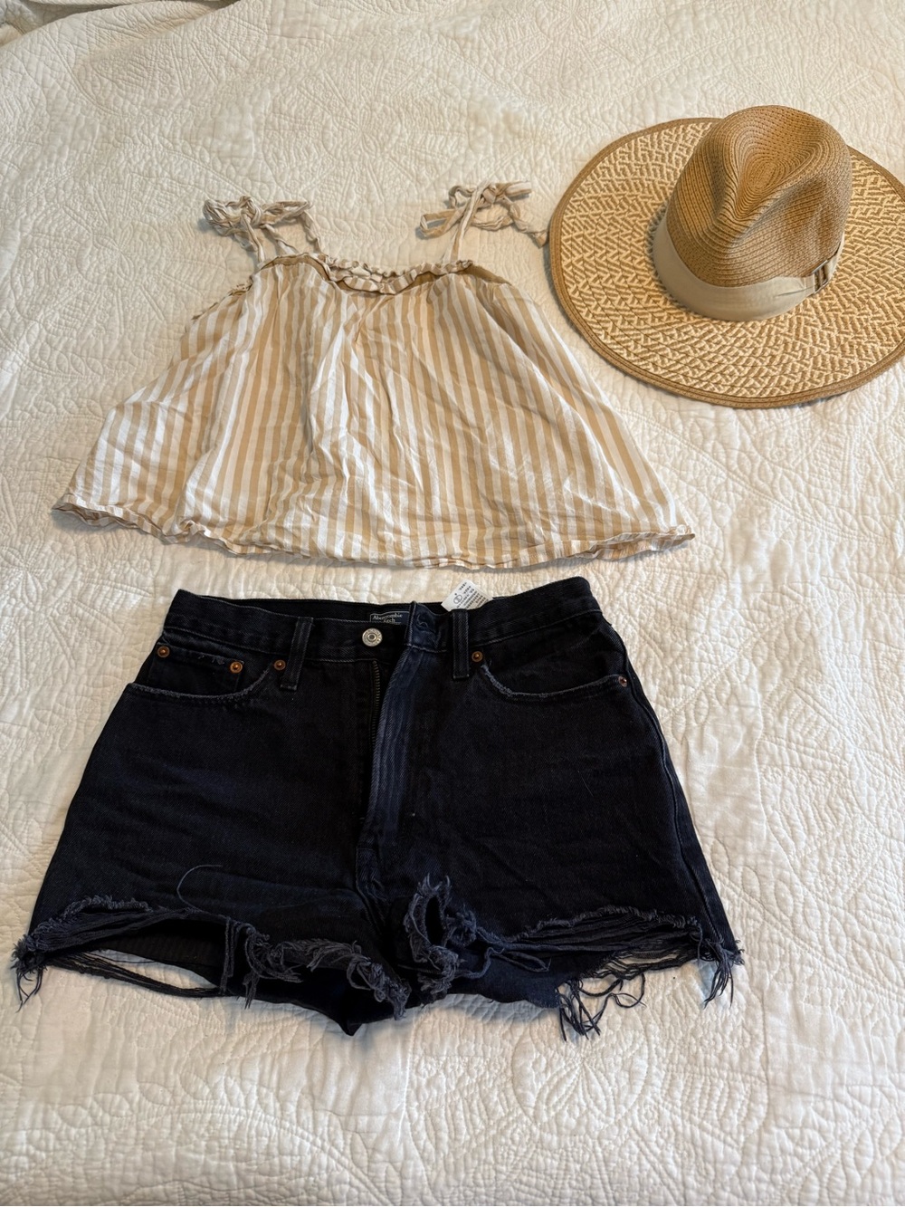 Aerie Beige & White Striped Tie Strap Cami Top XS